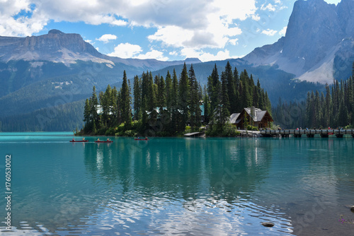 Small pine island in a mountain lake, Banff National Park, Canada