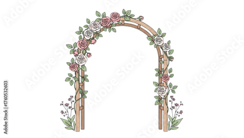 Elegant Floral Archway Illustration Perfect for Weddings and Romantic Designs