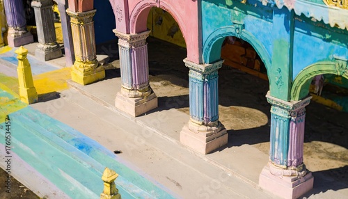 Pastel Architectural Columns Casting Shadows in Modern Setting