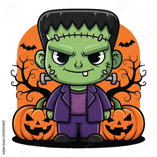 Little Frankenstein Character Cute Vector Art for Halloween Design