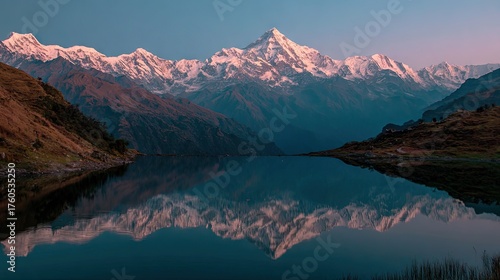 Wallpaper Mural Serene mountain lake reflecting snow-capped peaks. Torontodigital.ca