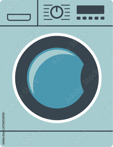 Front load washing machine in light blue color for laundry room appliance design