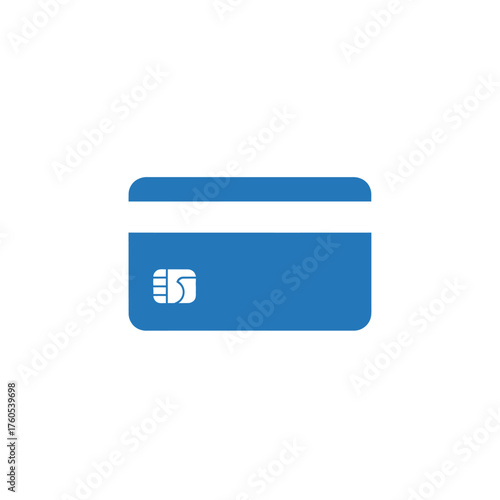 A simple blue credit card icon with a white magnetic stripe and an EMV chip, i.