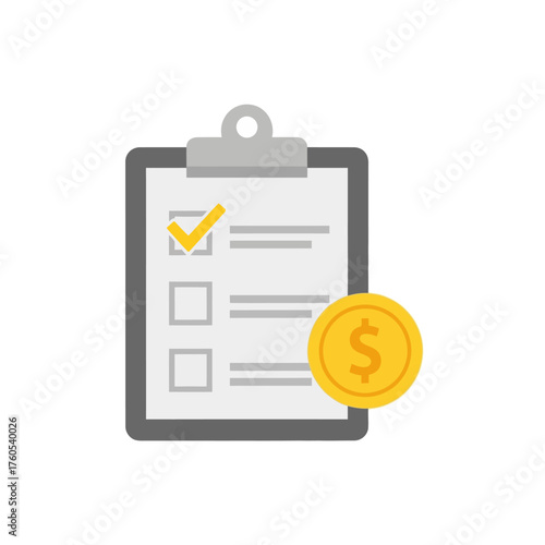 A clipboard with a checklist and a golden coin, representing financial planning.