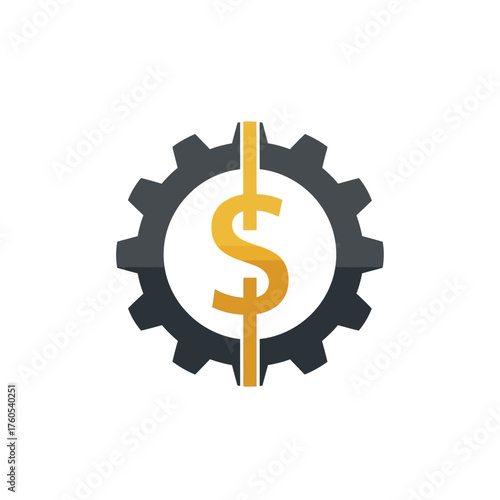 Gear with a dollar sign, symbolizing financial mechanisms and industrial economics.