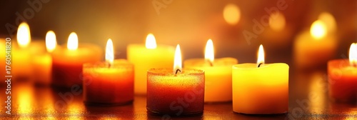 Wallpaper Mural A collection of lit candles shines softly, adding a calming glow to the peaceful atmosphere in a cozy setting during nighttime. Torontodigital.ca