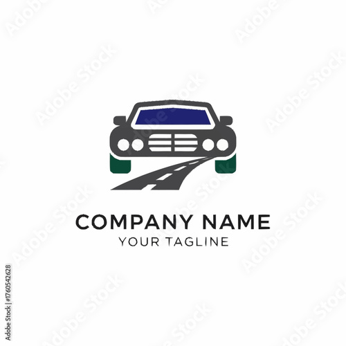 Car on Road Logo Design with Modern and Minimalist Style.