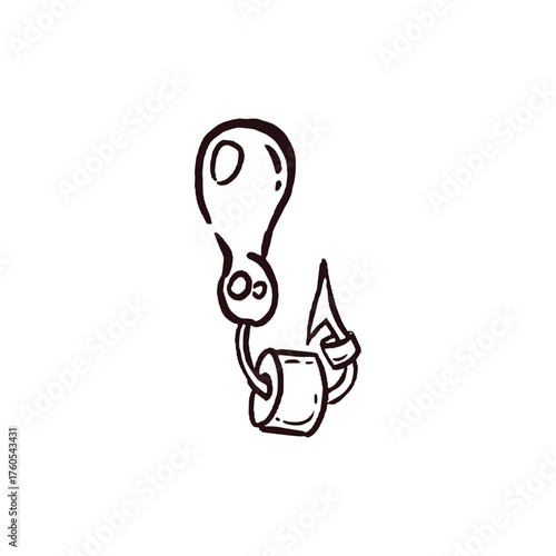 A hook for fishing with a rod or spinning rod, everything is hand-drawn in ink and translated into a vector. Illustration suitable for fishing products packaging design, shop window design.