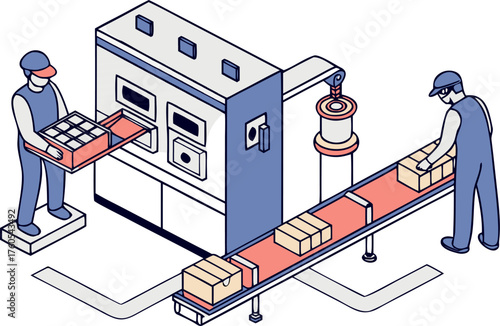 Engineer inspects worker operating dangerous steel manufacturing machine. Industrial site, risk management, safety control, and inspection concept isometric vector.