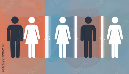 Infographic circle of male, female, and diverse gender icons in gradient pastel tones, abstract minimal design