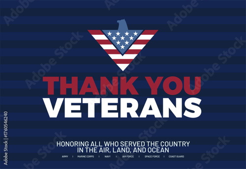 Veterans Day 2025 Poster - Thank You Veterans Bold Typography with Eagle Shaped American Flag. Best for Military Design, Honoring Services Member, Background, and Greeting. 