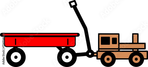 Classic Red Wagon Pulling Wooden Toy Train Car on White