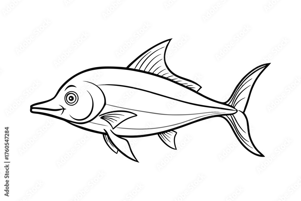 Fototapeta premium Fish Line Art – Simple Marine Animal Outline Illustration