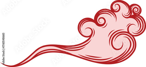 Decent modern Asian graphic, showcasing celestial red clouds and vibrant festive adornments.