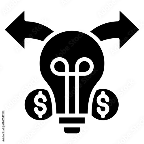 Pivot Glyph Icon – Business Lightbulb Idea and Dollar Arrows Representing Adaptability and Financial Shift