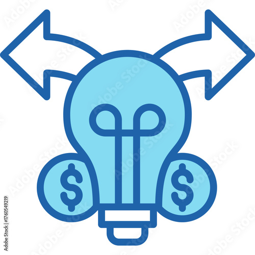 Pivot Lineal Color Blue Icon – Startup Direction Change Idea Lightbulb and Finance Arrow Concept