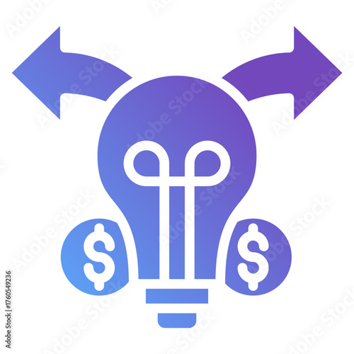 Pivot Finance Glyph Gradient Icon – Economic Lightbulb Direction Symbol with Arrows and Dollar Concept