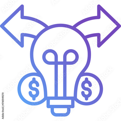 Pivot Innovation Gradient Line Icon – Creative Idea with Dollar Sign Arrows Illustrating Business Shift