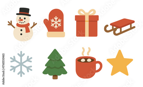 Festive icons: snowman, mittens, gifts, and more for a cozy winter celebration