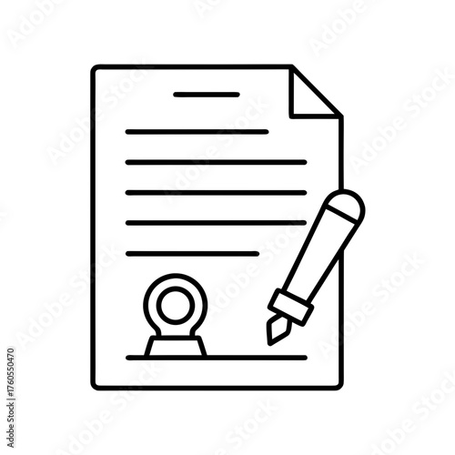 Document with seal and pen ready for signing shown on transparent background