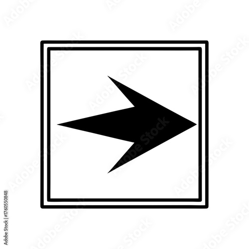 Black arrow pointing right inside a square frame on transparent background