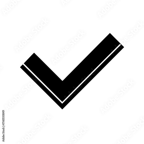 Black check mark with white outline on white background on transparent background