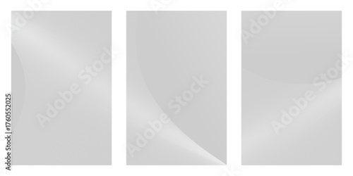 A set of three elegant abstract backgrounds featuring subtle grey and white gradients with flowing wave patterns and fine lines, ideal for modern design and digital projects.