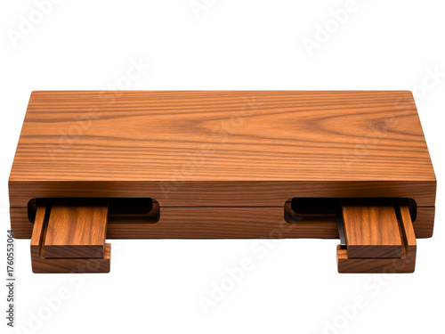 Collapsible wooden display stand for product presentation on a transparent background