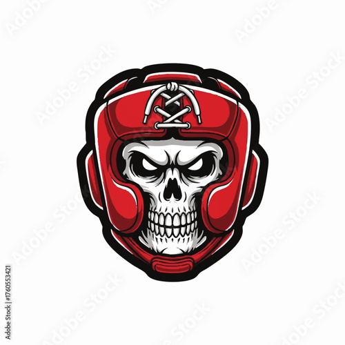 Aggressive skull wearing a red boxing headgear mascot design illustration.