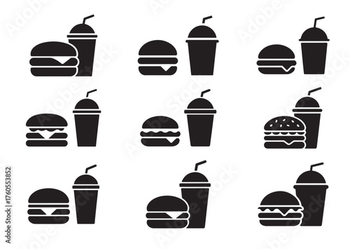 Burger and drink icon, Burger and drink solid vector