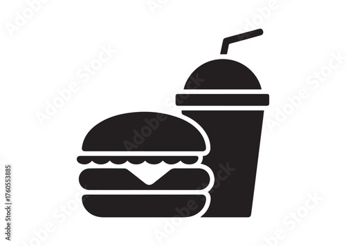 Burger and drink icon, Burger and drink solid vector
