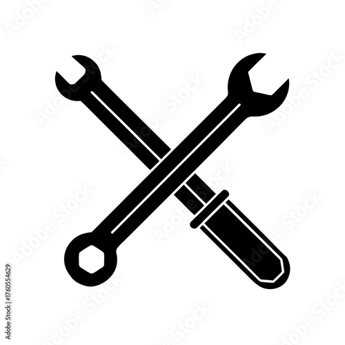 Crossed wrench and screwdriver tool vector graphic on transparent background