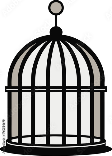Empty Birdcage Illustration – Stylized Symbol of Confinement, Freedom, or Release”