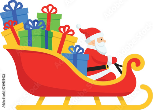 Santa claus festive sleigh full of colorful gift boxes christmas celebration holiday delivery joy vector