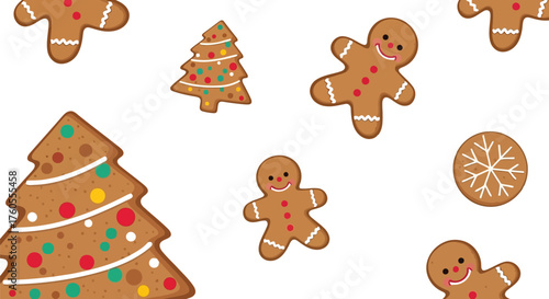 Festive gingerbread cookies and christmas trees seamless pattern for holiday designs vector