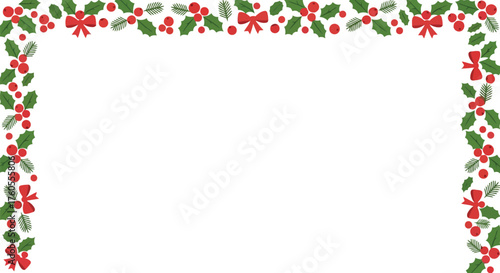 Festive christmas holly berry border design for winter holiday greetings and celebrations vector