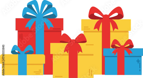 Colorful stack of wrapped gift boxes with ribbons for celebrations and surprises vector