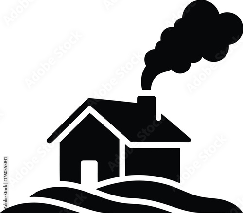 Cozy home icon with smoke from chimney on snowy hilltop simple vector illustration vector
