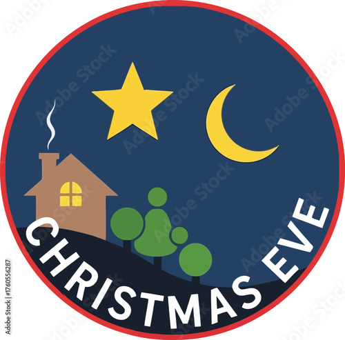 Whimsical christmas eve scene with starry night cozy home festive trees moonlit sky celebration vector