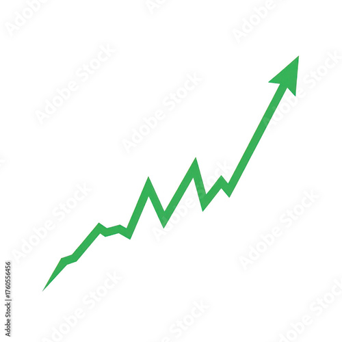 Green upward trending stock market graph isolated on transparent background