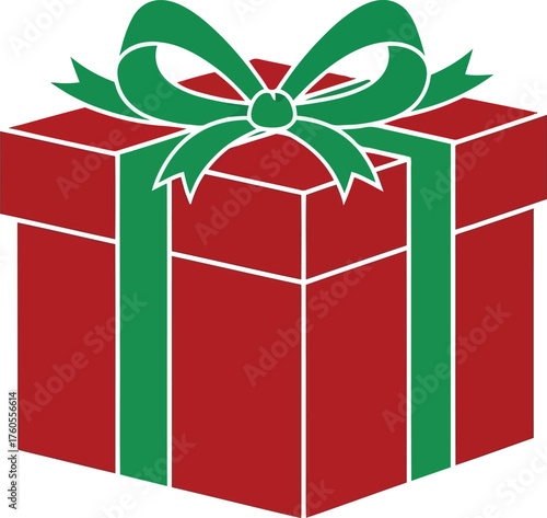 Red gift box green ribbon bow celebration present surprise holiday festive occasion joyful presenting unboxing new year gift vector