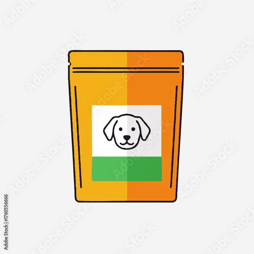 Flat vector icon of a bag of dry dog food for pets.