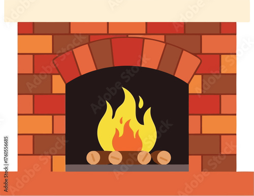 Cozy brick fireplace with warm glowing flames for comfortable winter home ambiance vector