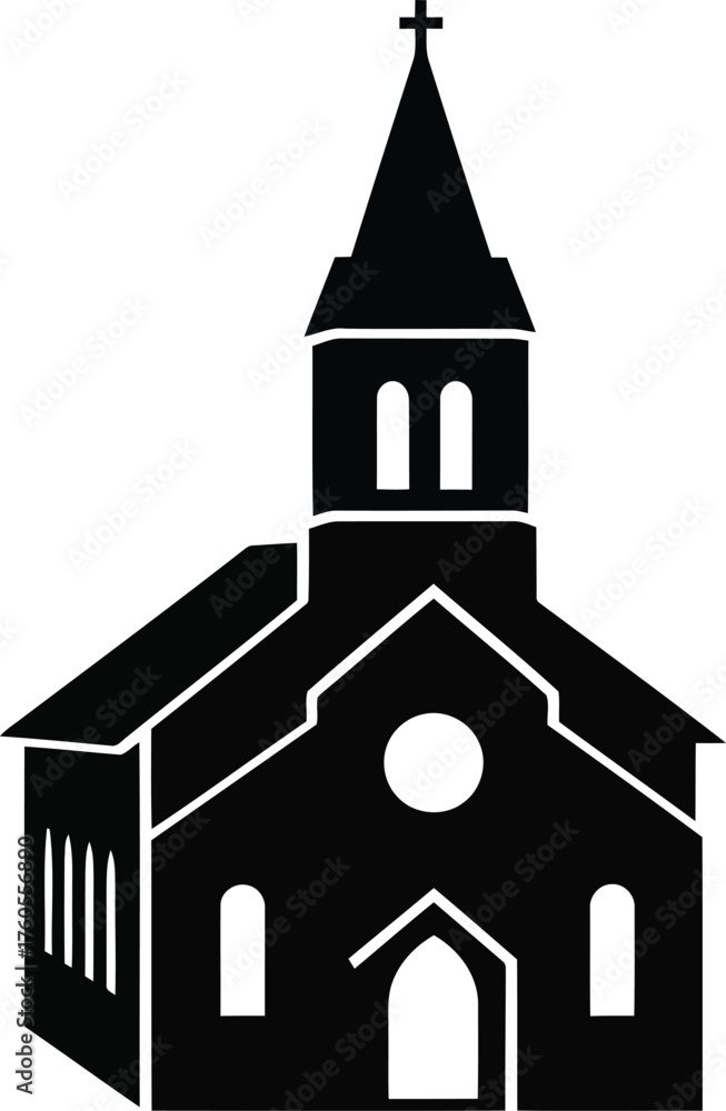 Fototapeta premium Classic church silhouette steeple building religious architecture worship place worship icon structure vector