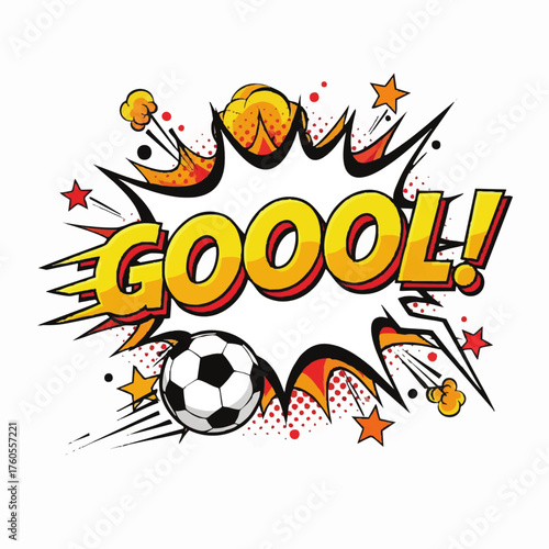 Comic book style pop art explosion with the word GOOOL and a soccer ball.