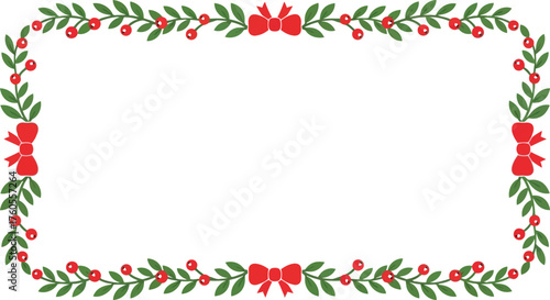 Festive holiday garland border with red berries and green leaves for christmas and new year celebrations vector