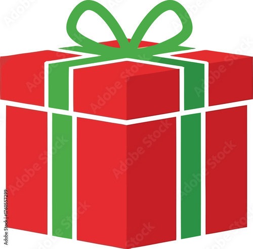 Festive red gift box with green ribbon celebrate holidays birthday and special occasions vector