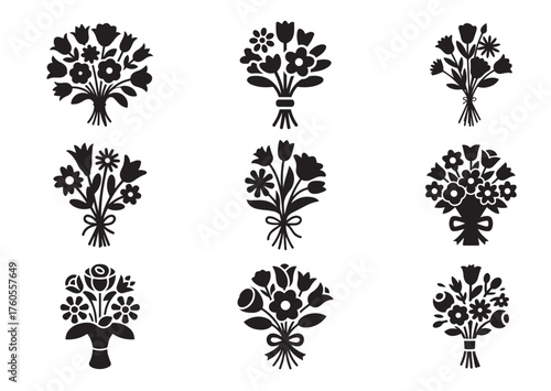 Flower bouquet icon, Flower bouquet solid vector