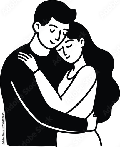 Clean line art icon of a girlfriend hugging her boyfriend