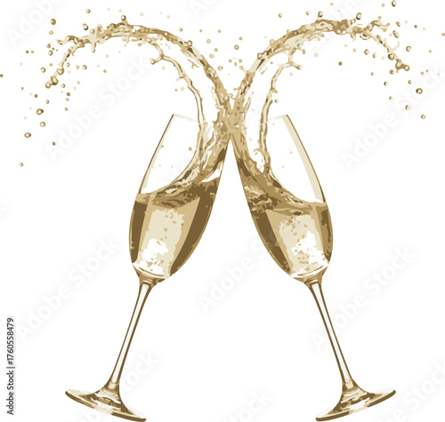 Gold champagne flute glasses with bubbles for a holiday celebration toast